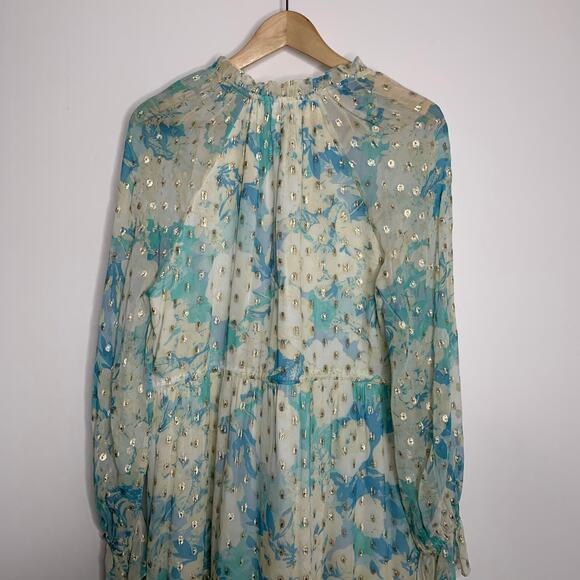 Hemant & Nandita Turquoise Blush Metallica Georgette Mini Dress Medium - Picture 11 of 16